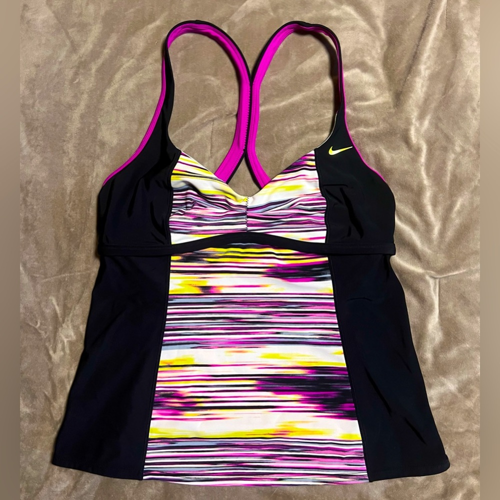 Nike Black and Pink Striped Tankini Swim Top Bikini Beach Vacation Pool Resort - Picture 2 of 8